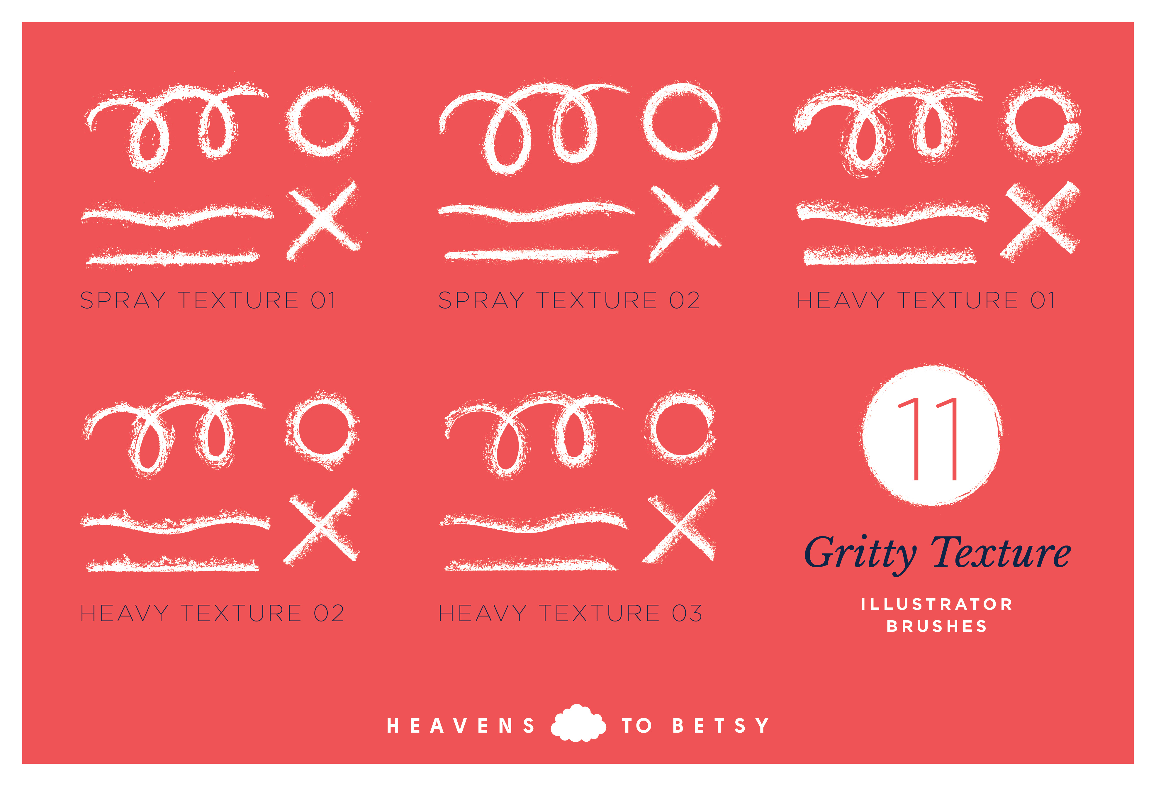 Hand crafted, gritty, speckled, grungy texture vector brushes for Adobe Illustrator.