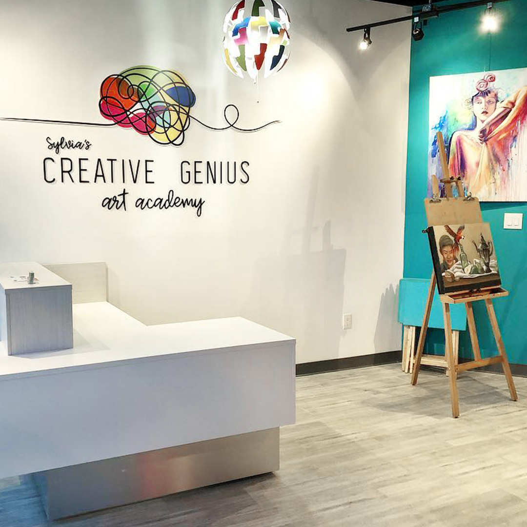 Logo Design, business branding & website for Creative Genius Art Academy, a boutique art studio and art school based in Markham, Ontario