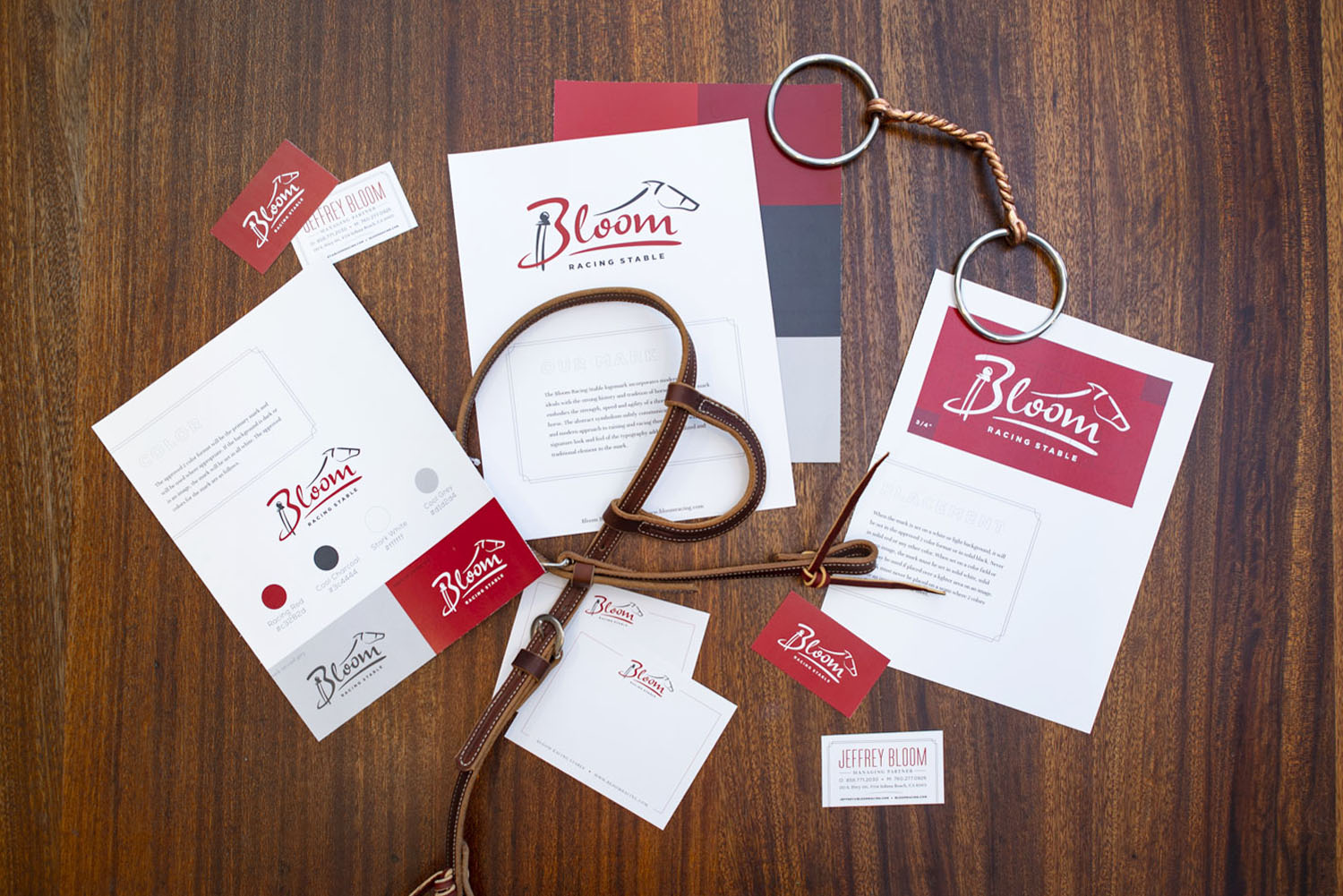Stationery Design, business card and branding for Bloom Racing Stable, a boutique horse racing partnership in Solano Beach, California