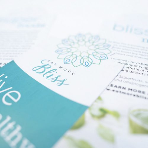 Eat More Bliss - Simple Healthy Superfoods - Packaging Design, Health Food Branding, Organic Food Logo Design, Health and Wellness Company Logo Design, Stationery Design